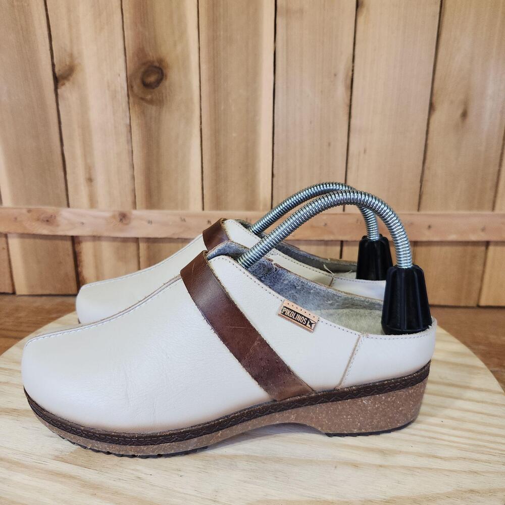 Pikolinos Granada Clog Shoes Womens 7 Beige Brown Leather Slip On Arch Support